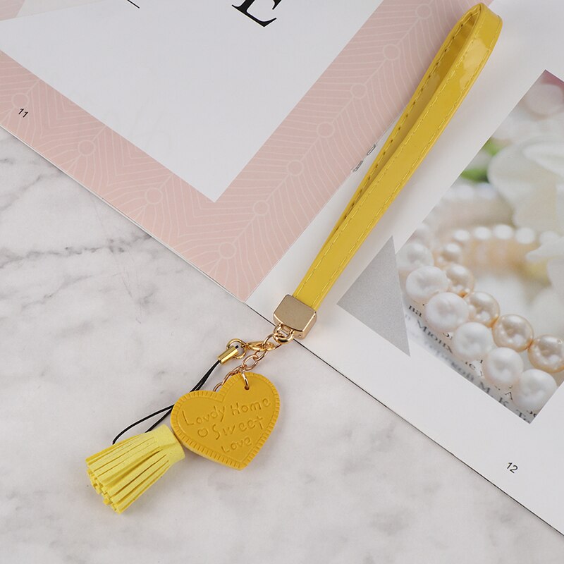 1pc Love Heart Tassel Hand Wrist Lanyard Phone Straps Camera USB Flash Drives String Keychains: Yellow