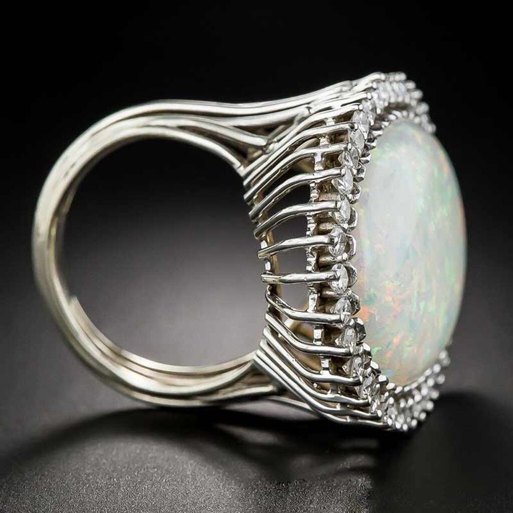 Nahen Osten Afrika Antike Silber Überzogene Oval Große Opal Ring Boho Schmuck Mondstein Edelsteine Ring Hochzeit Engagement Schmuck