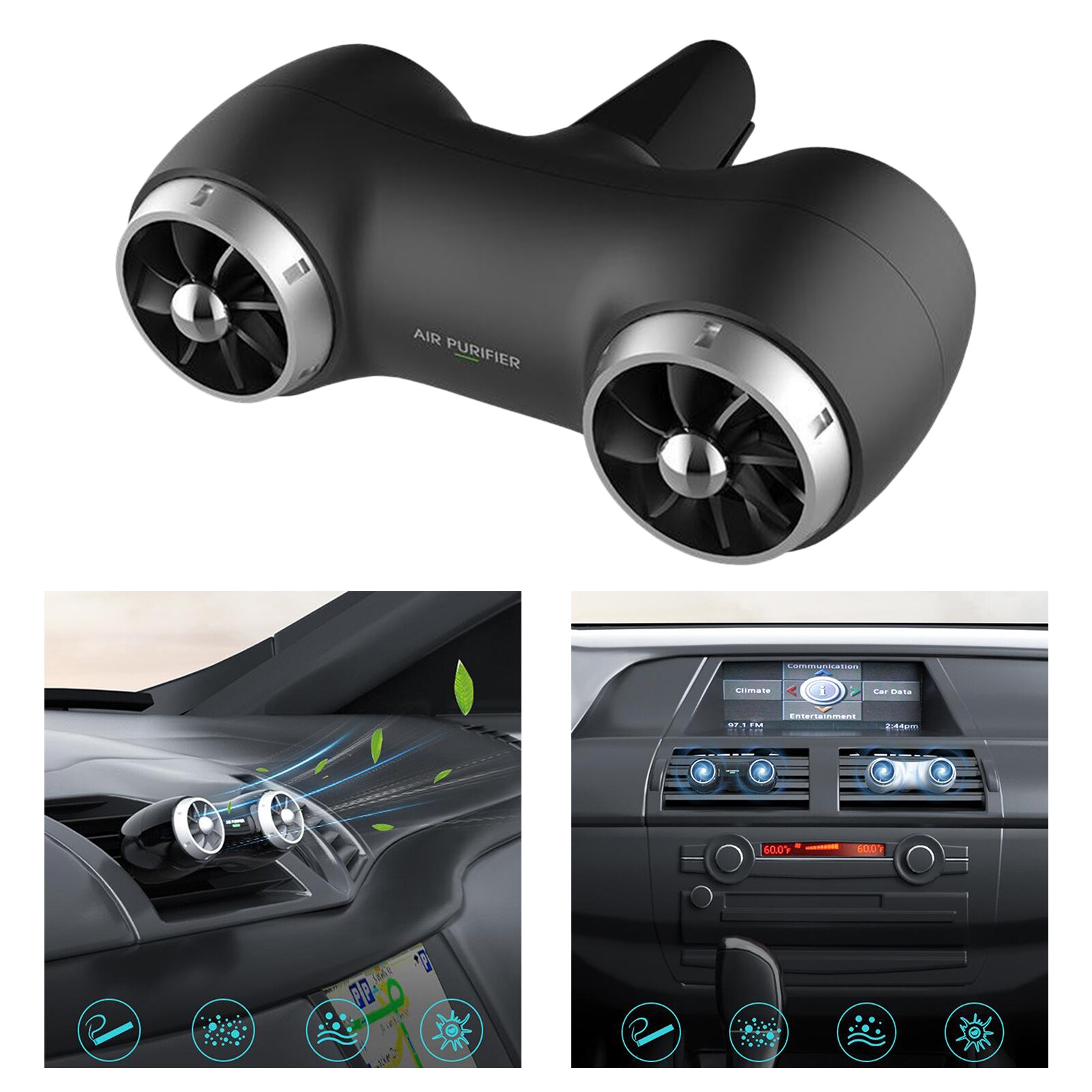 Compacte Auto Luchtreiniger, Ionisator Luchtreiniger, Persoonlijke Luchtverfrisser Orde-Verhuizers Sigaretten Rook, Geur Geuren: Black