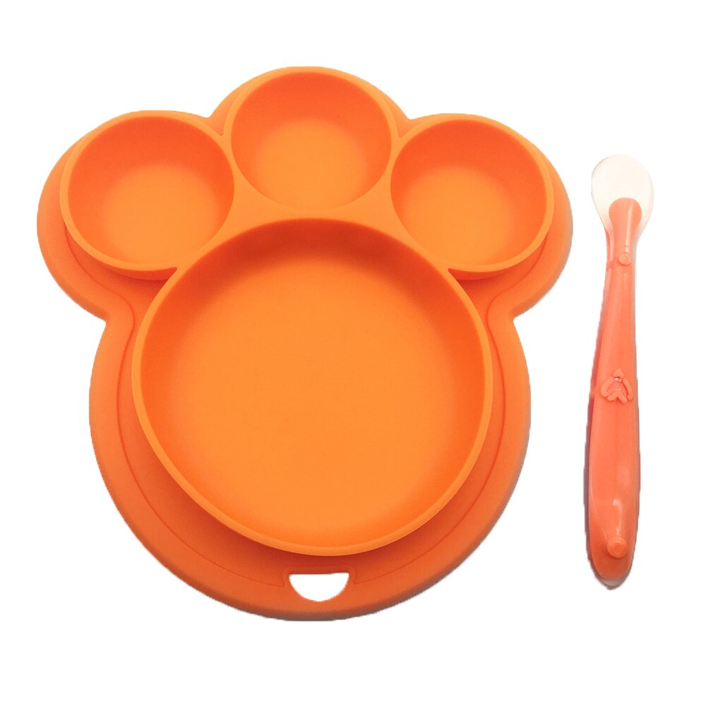 Plato de silicona para bebé, platos de alimentación sin BPA, vajilla de entrenamiento con ventosa para bebés, bonitos platos coloridos de oso de dibujos animados para niños: orange