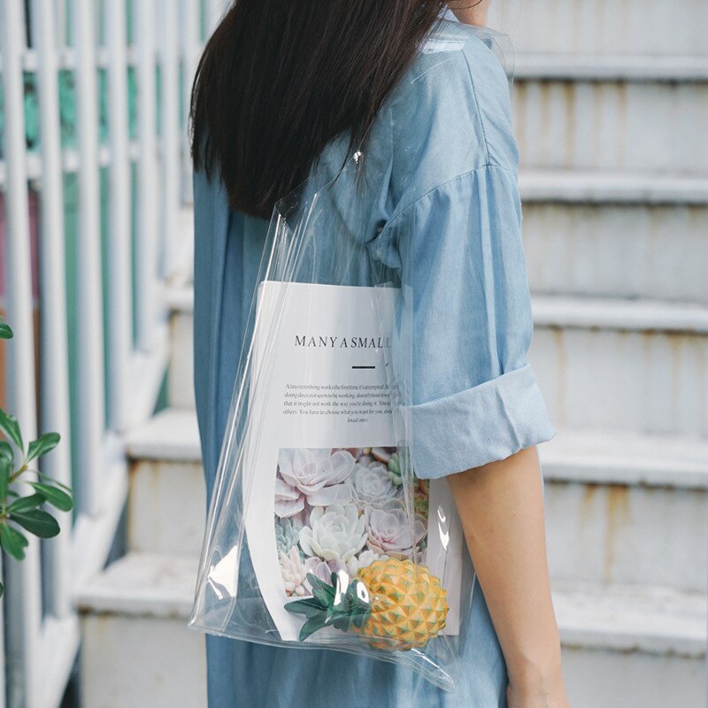 Transparente bolsa de mão bolsa de compras feminina reutilizável tote sacos holográfica geléia bolsa pvc claro praia senhoras bolsas