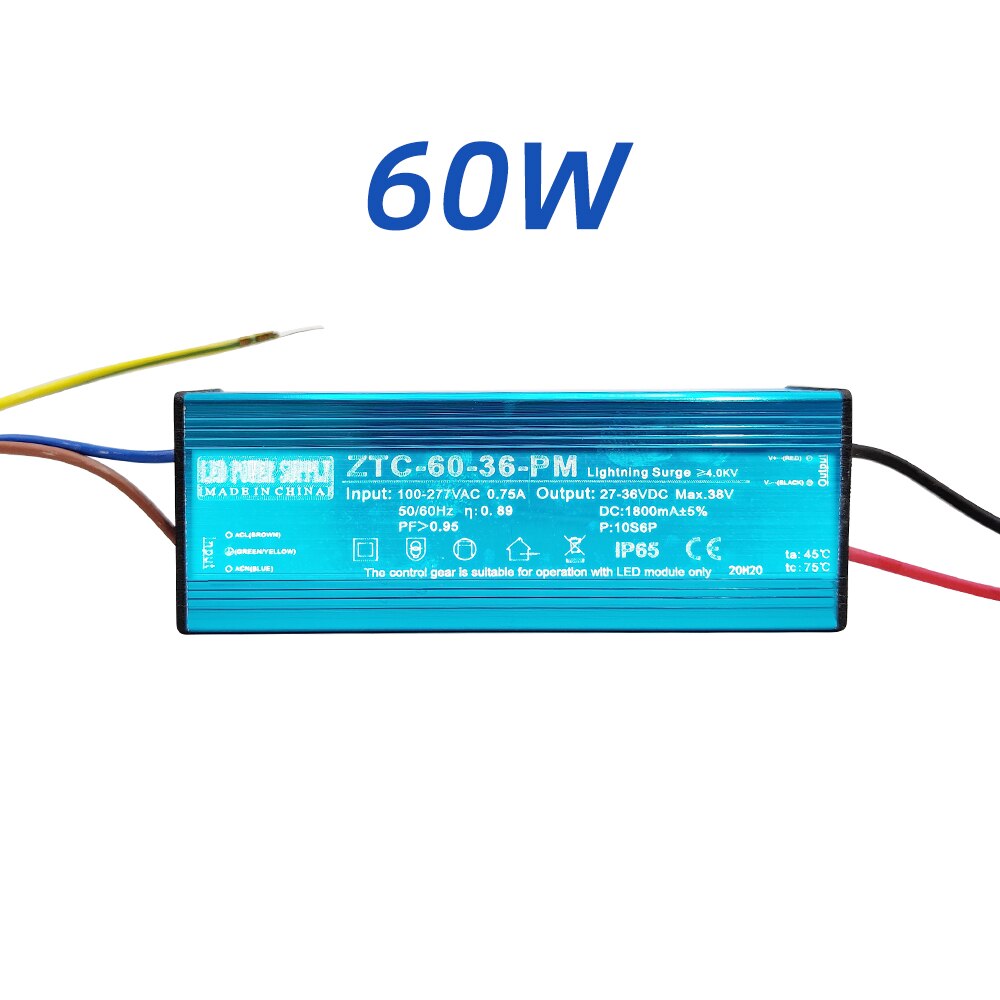 50W 100W High Power Constant Current LED Driver Waterproof IP65 Power Supply AC110-265V Input For Floodlight DC20-40V Output: 60W