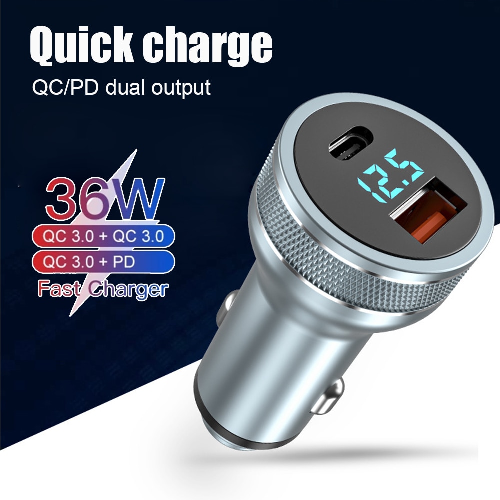 36W 2 Poorten Usb Pd Autolader Dual QC3.0 Usb Charger Led Voltage Digitale Display Quick Car Charger Socket auto Power Adapter