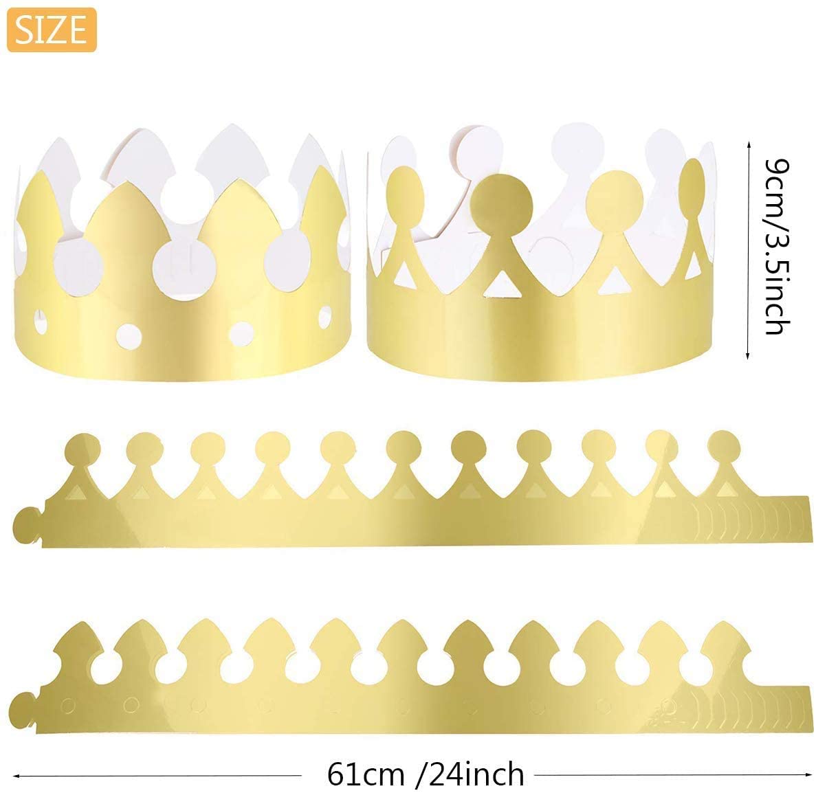 24 Piece Golden King Crown , Gold Leaf Paper, Party Crown Hat Cap Birthday, Festive Baby Shower, Photo Props,Wedding Anniversary