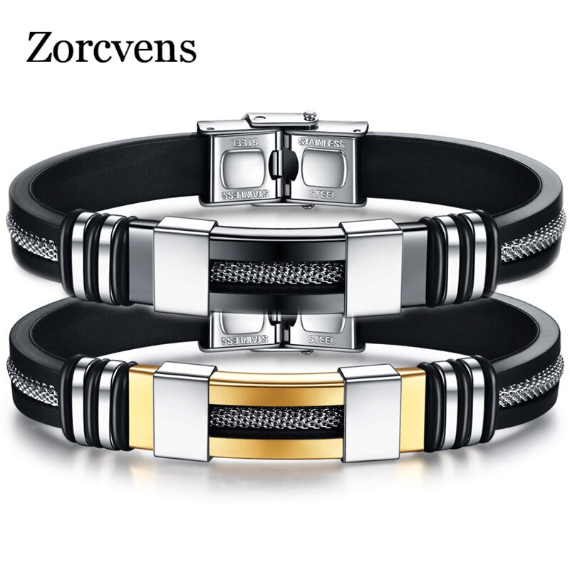 Zorcvens Mode Cool Mannelijke Punk Vintage Rvs Silicone Armbanden Mannen Rubber Polsband Armbanden Armbanden Voor Mannen