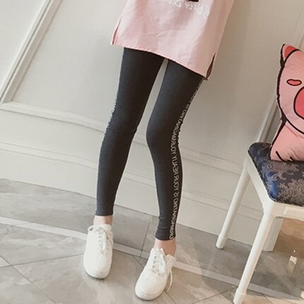 Graviditets leggings efterårsbukser sidebogstavtryk strikkede leggings barsel efterår og vinter graviditetstøj 3xl: Mørkegrå / M