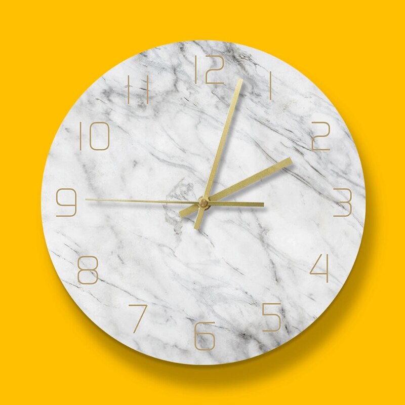 Horloge murale en marbre blanc, Quartz analogique, silencieuse, 3D, Chic, moderne, ronde, décoration nordique pour la maison