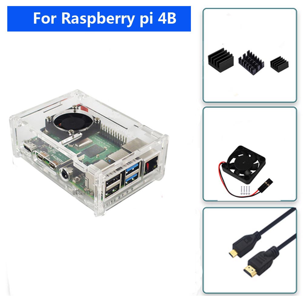 Raspberry Pi 4 Model B Acryl Case Met Koelventilator + 32Gb Sd-kaart + 5V 3A Power + Heatsink + Hdmi Voor Raspberry Pi 4B: Bruin