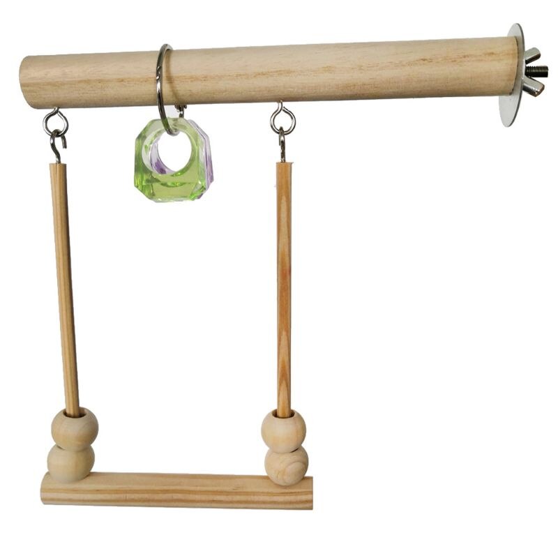 Columpio para aves de madera, soporte de percha con cuentas de goma, jaula para dormir, juguetes de juego para periquitos y Conure