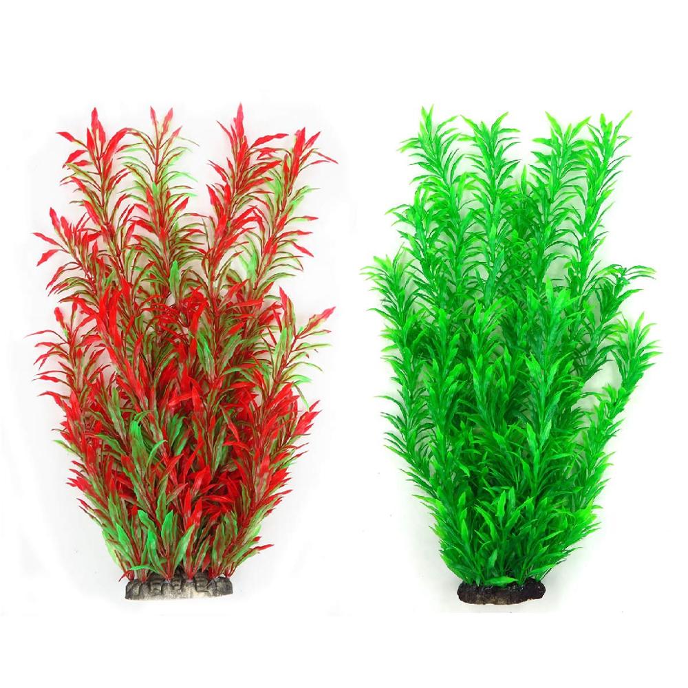 Akvarieplanter akvarieplanter kunstigt vand vandlevende høj plante rød grøn stor til fisk frø tank dekorationer: Default Title