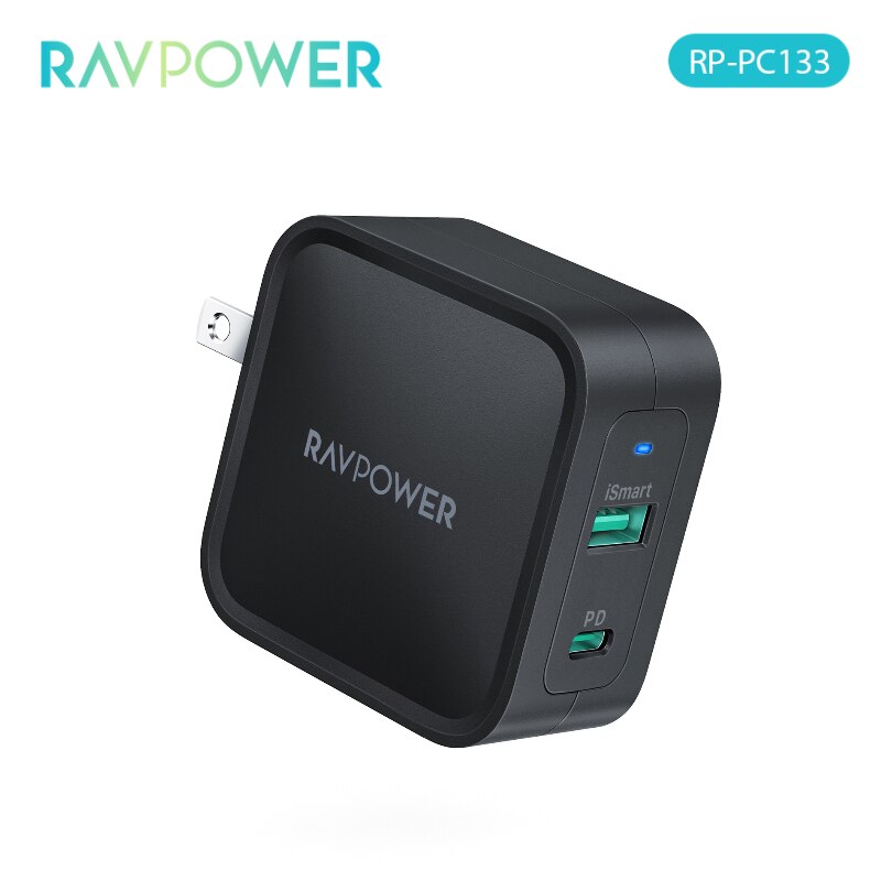 RAVPower GaN Charger 65W USB C Quick Charger Type C EU/US/UK Plug AC Folding Foot Fast Charge Phone Dual Port for IPhone MacBook