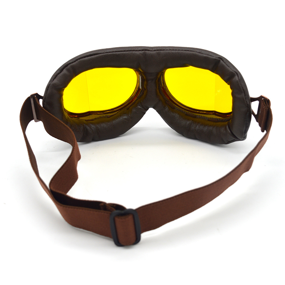 Yellow Lens Leather Frame Motocross Goggles Clear Steampunk Goggles Sport Sunglasses For Motorcycle Cafe Racer Dirt Bike