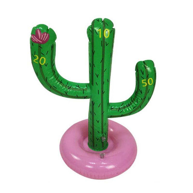 Inflatable Cactus and Three Throwing Rings Set Outdoor Interactive Game Kids Toy K92D