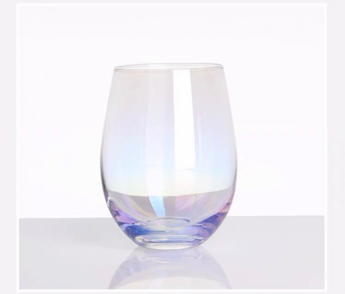 Rainbow glass color starry sky cup coffee cup milk glass home office shop transparent round pot-bellied crystal cup