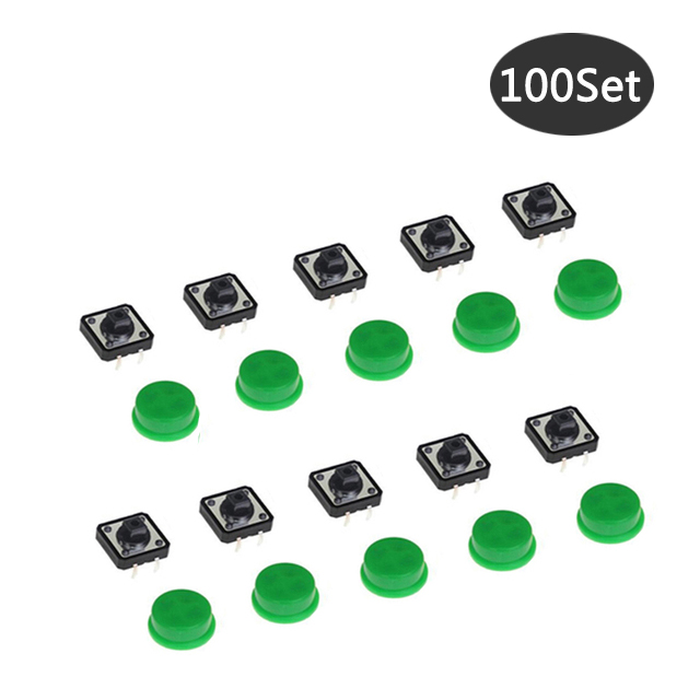 100Set 5 Kleur Keycap Tactiele Drukknop Schakelaar Momentary 12*12*7.3Mm Microschakelaar Knop Diverse Set Voor Arduino Framboos Pi3: green