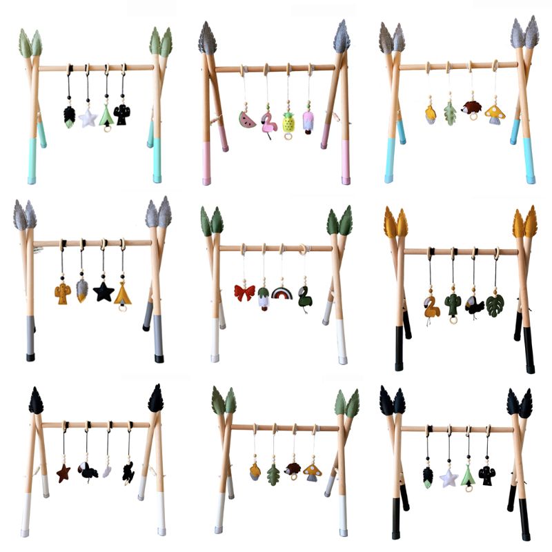 1Set Nordic Style Baby Gym Play Nursery Sensory Ring-pull Toy Wooden Frame Infant Room Toddler Clothes Rack Kids Room Decor