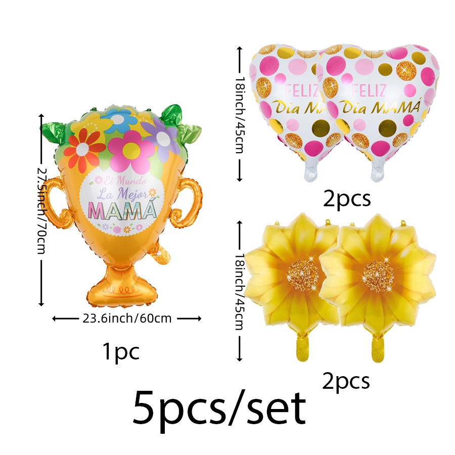 Conjunto de balões para decoração de dia das mães, 5 peças, cesta de flores de girassol, troféu, decoração de casa: Emerald
