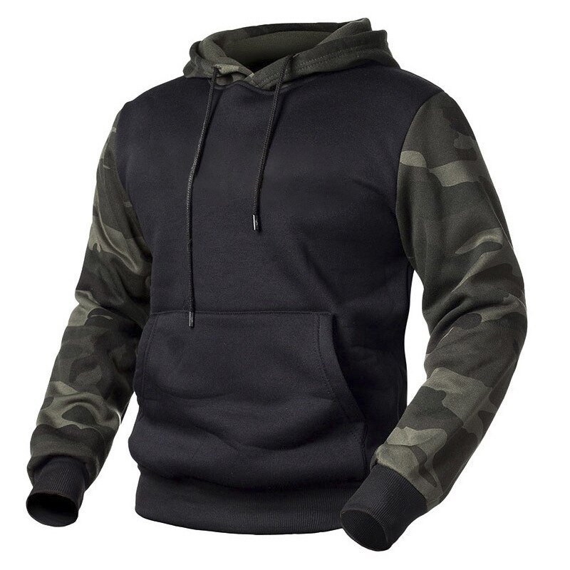 Fall Winter Camouflage Hooded Men Sweater Loose Splicing