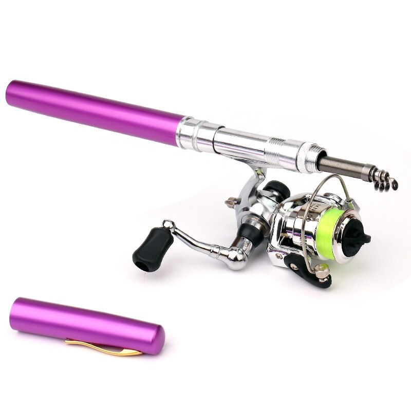 Portable Pocket Mini Fishing Combo Metal Rod +Spinning Reel Wheel Telescopic Fishing Pole Pen Shape Foldable Folding with Box