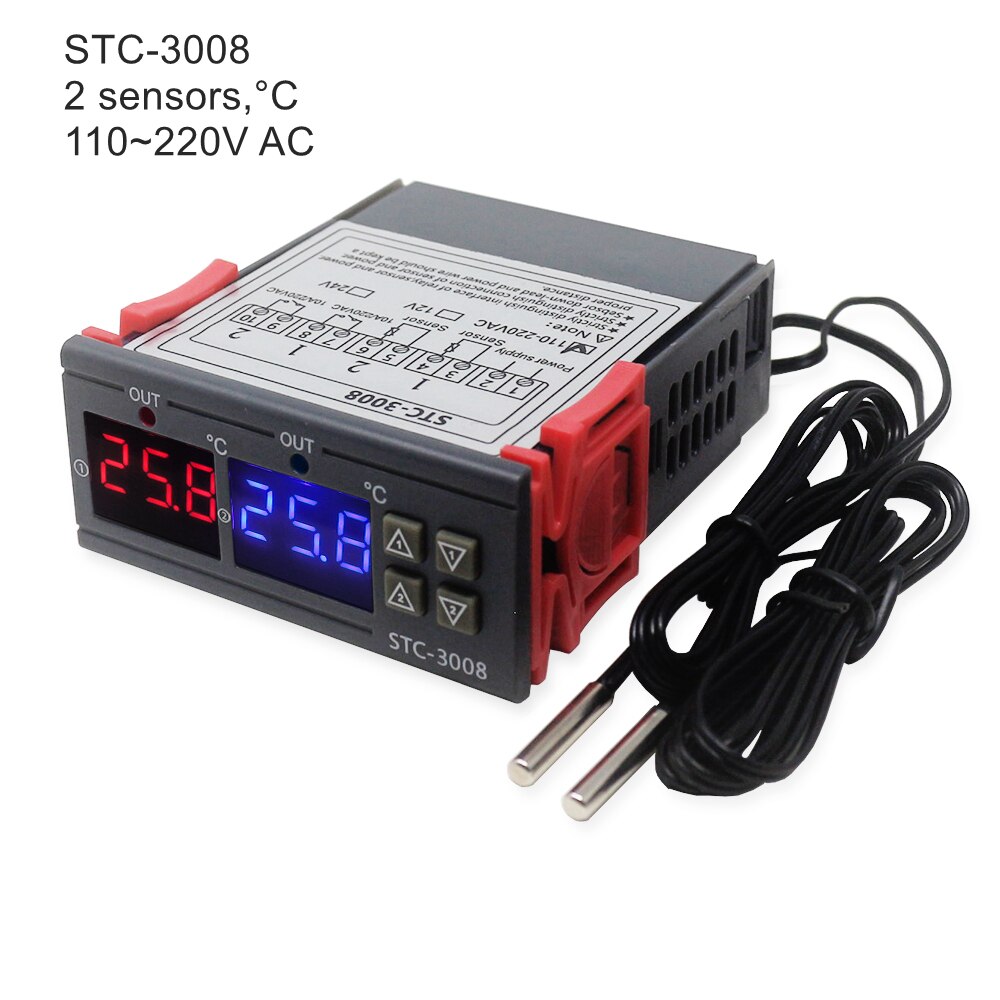 Stc -3008 två relä digital termostat temperaturregulator för inkubator stc -3018 termometer manöverbrytare 10a 240v ac relä: Stc -3008 110-220v ac