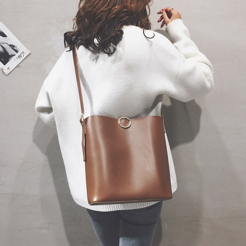 fest Farbe groß Tasche Frauen's Winter Stil cool unterschiedlich Größe Taschen Pu Eimer Tasche lässig Crossbody Tasche