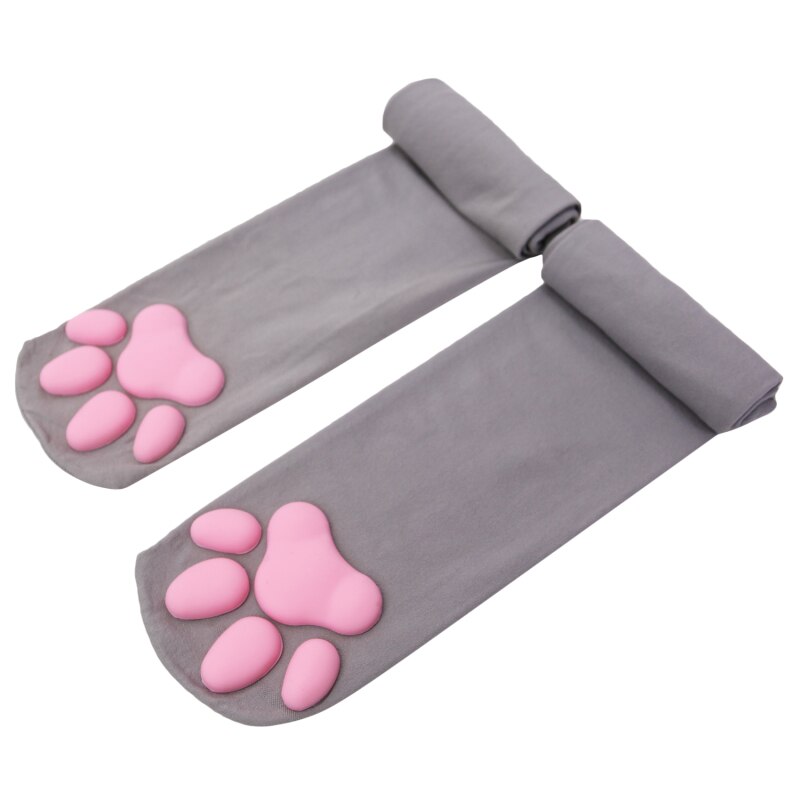 Cat Paw Socks For Women Girls Kawaii 3D Cat Claw Toe Beanies Cute Lolita Paw Pads Cosplay Cat Paw Pad Thigh High Socks: gray