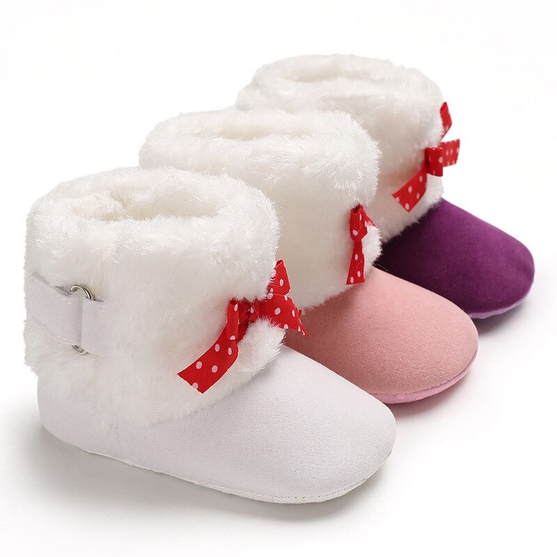 Cute Bow Baby Girl Boots Plush Newborn Baby Girl Boy Boots Infant Toddler First Walkers Shoes Winter Thick Warm Non-Slip Boot