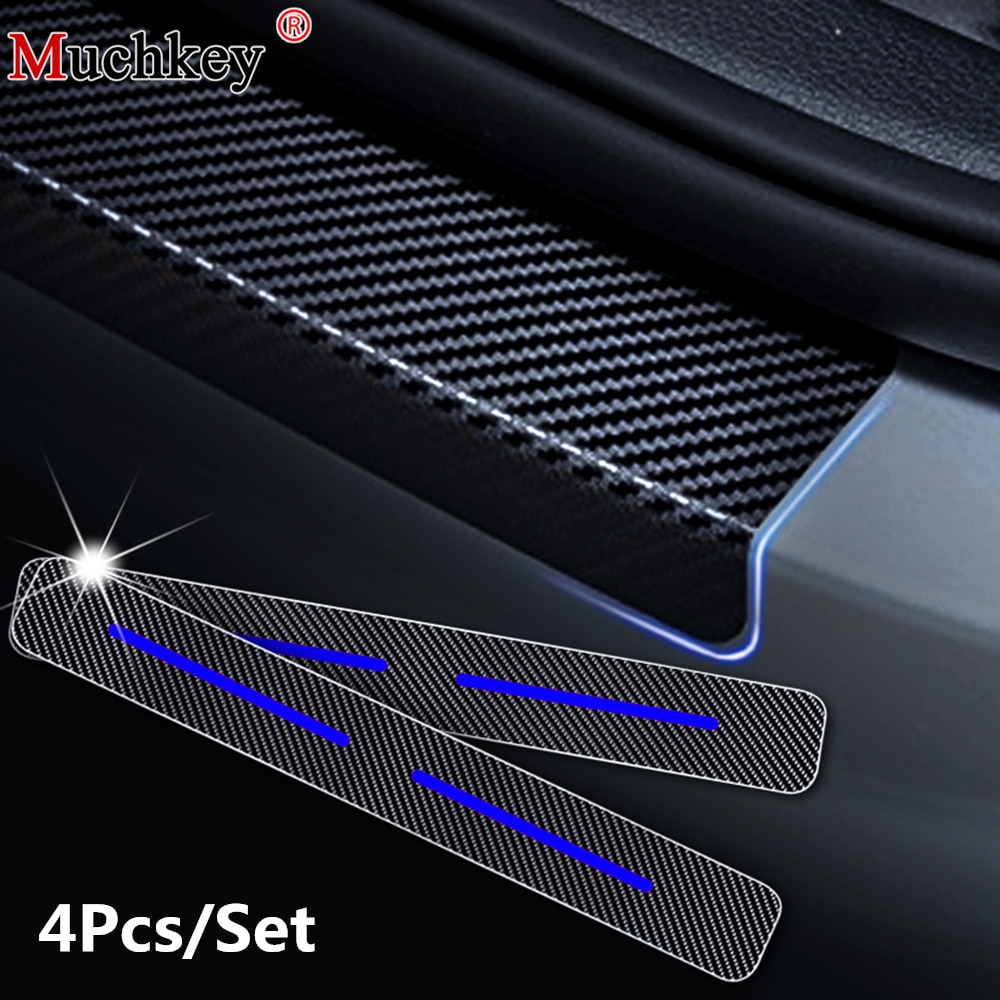 For Peugeot 307 206 308 407 207 208 3008 508 306 301 5008 Door Sill Scuff Plate Carbon Fiber Vinyl Stickers Auto Part 4Pcs