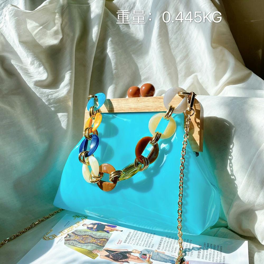 Acryl dames transparante gelei tassen retro houten clip tas dames schouder messenger tassen ketting crossbody tassen