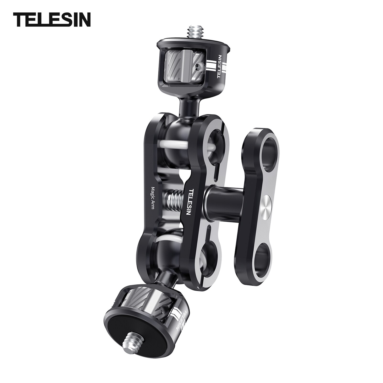 Telesin magic arm verlängerungshalterung monitorhalterungsadapter 360 ° drehbare doppelkugelköpfe mit 1/4 schrauben zur montage von licht und mikrofon