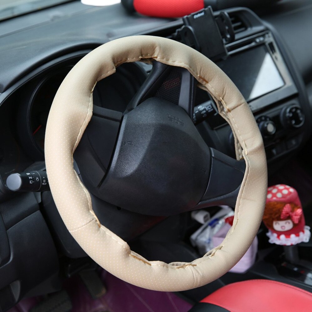 Nouvelle couverture de volant de voiture Auto douce de Texture de bricolage de 4 couleurs avec des aiguilles et des bâches de voiture en cuir artificiel de fil