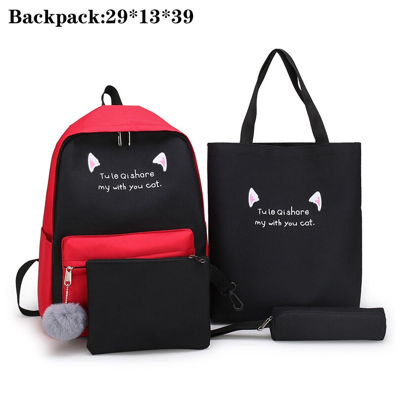 Lindas Mochilas escolares de colores mezclados para adolescentes, chicas, Mochilas para niños, bolsa de viaje, 4 unidades, Mochilas escolares de: Black