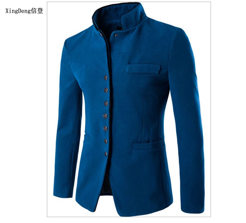 XingDeng Herbst männer Chinesische anzüge jacken Blazer Für Blazer schlank passen baumwolle oben Mantel Kostüm Homme kleidung: Blau / L