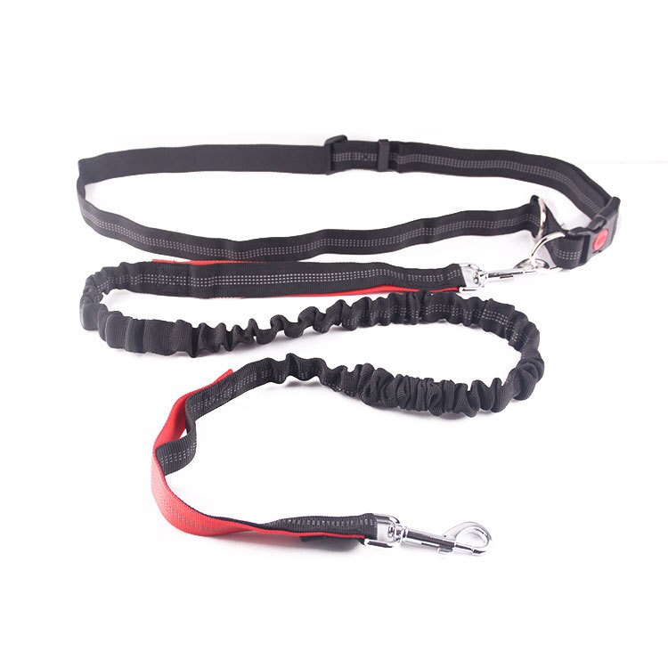 Dog traction rope nylon reflective pet supplies dog harness collar jogging adjustable belt waist bag traction belt rope: Red