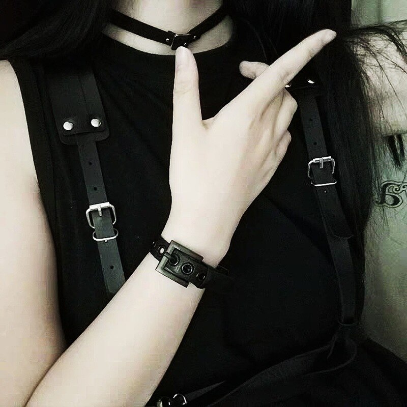Harajuku Persoonlijkheid Paar Zwart Pu Band Armband Verstelbare Voor Punk Mannen En Vrouwen Trend Paar Partij Prom Vintage Sieraden