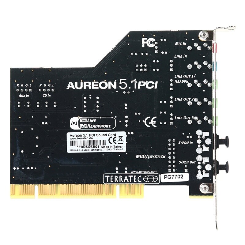 Carte son Terratec AUREON 5.1 SUN PCI intégrée, carte son de , entrée et sortie Fiber et entrée Microphone