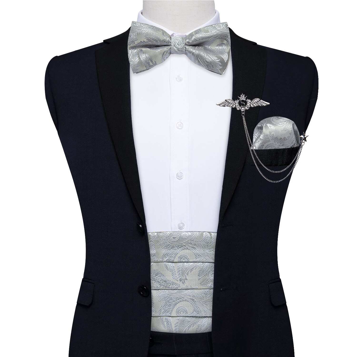Prämie die Seide Männer Kummerbund Vor-gebunden Fliege Manschettenknöpfe Tasche Platz einstellen Schwarz Einstellbare Hochzeit Rauchen gürtel: YF-3002-0016