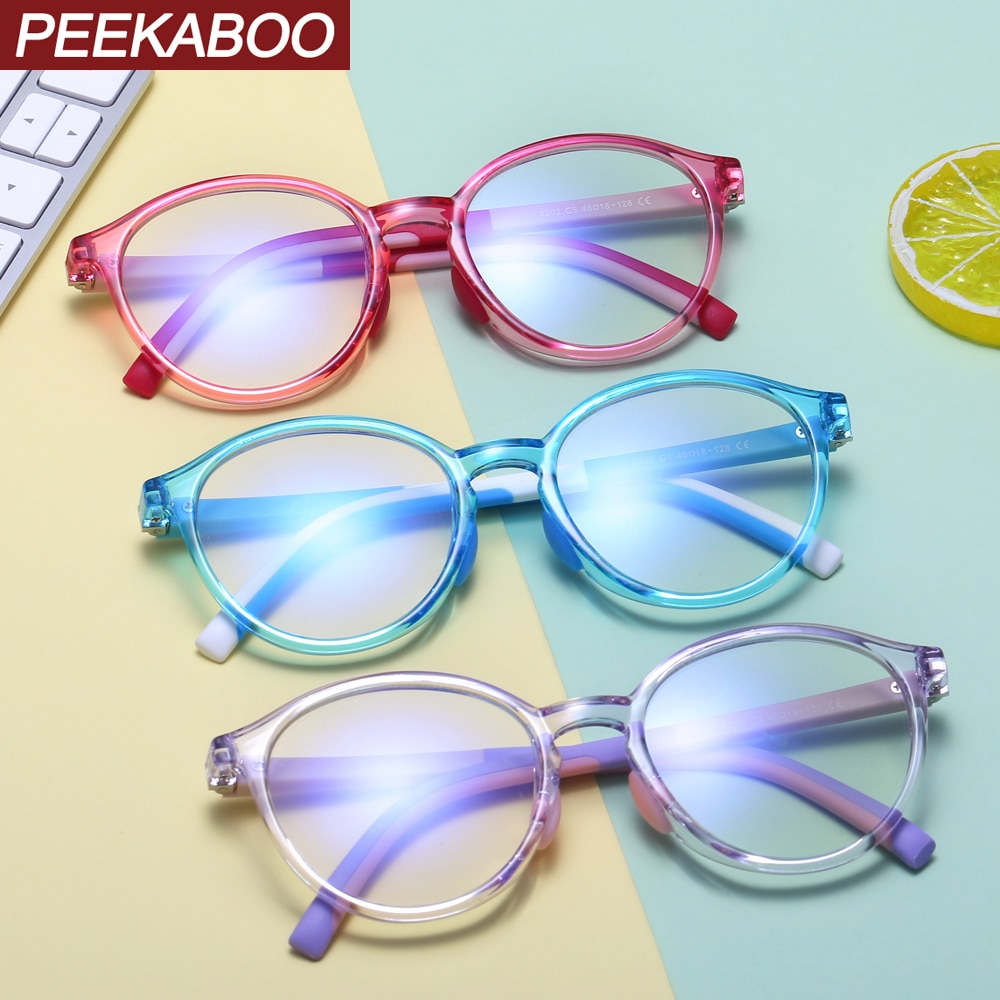 Peekaboo blue light blocking round frame glasses for kids girls boys tr90 transparent eyeglasses myopia accessories for students