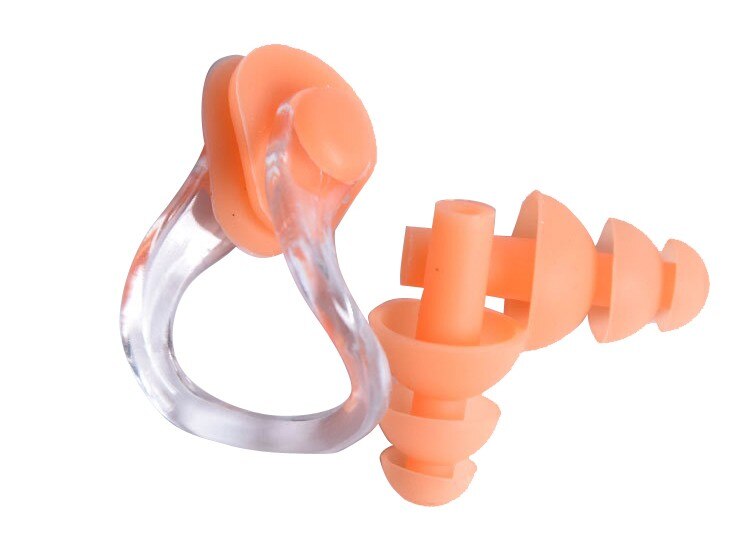 Vandtæt silikone børn svømning ørepropper næse klip sæt ørepropper lydtæt baby voksen swimmingpool tilbehør: Orange