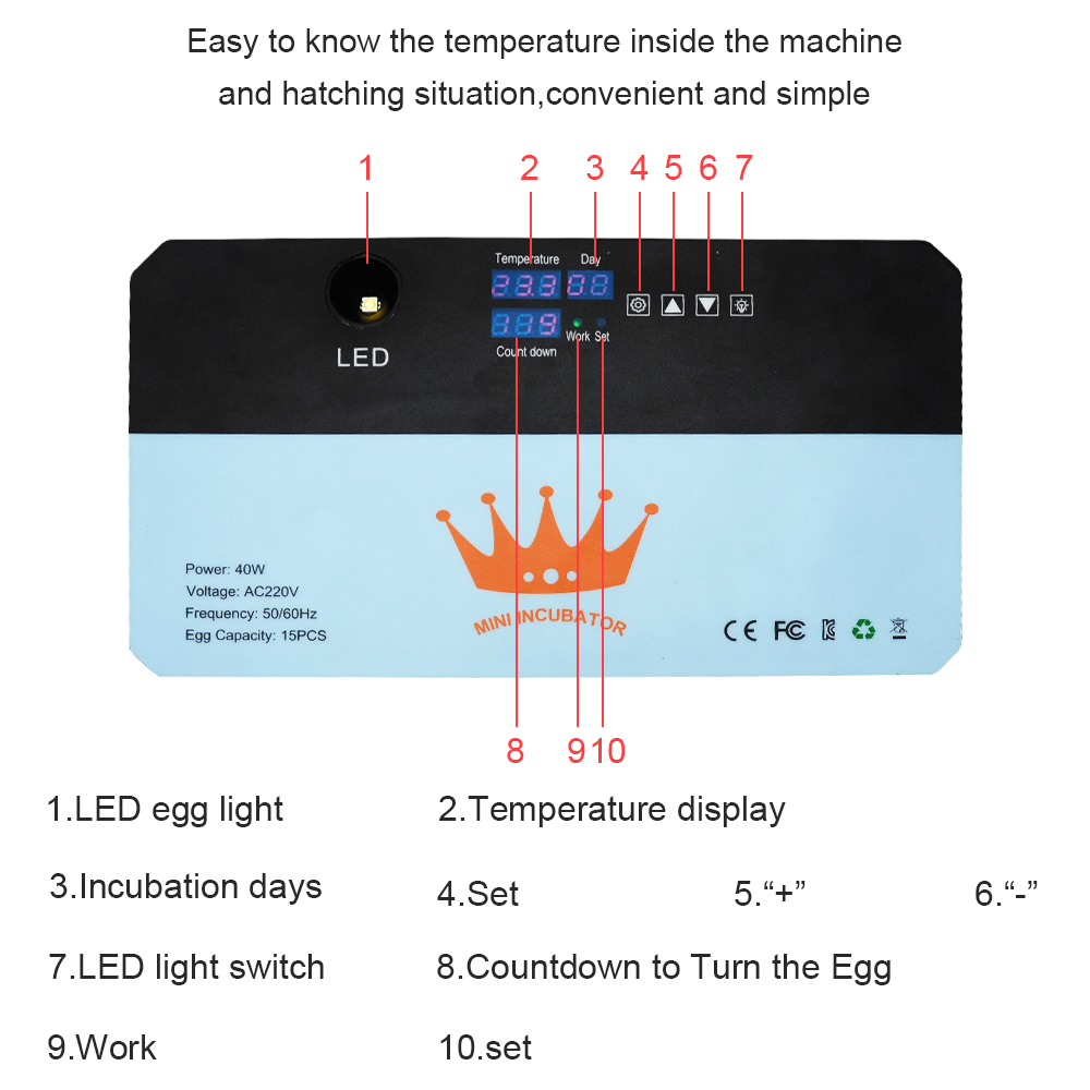 Mini incubadora automática de 15 huevos para pollo, Ganso, pájaro, codorniz, equipo de incubación, herramientas de incubación