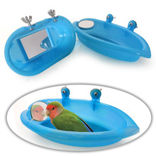 Papegøje badekar med spejl fuglespejl bad bruseboks lille fugle papegøje bur mad drikkeskål fugle legetøj tilbehør til kæledyrsbur