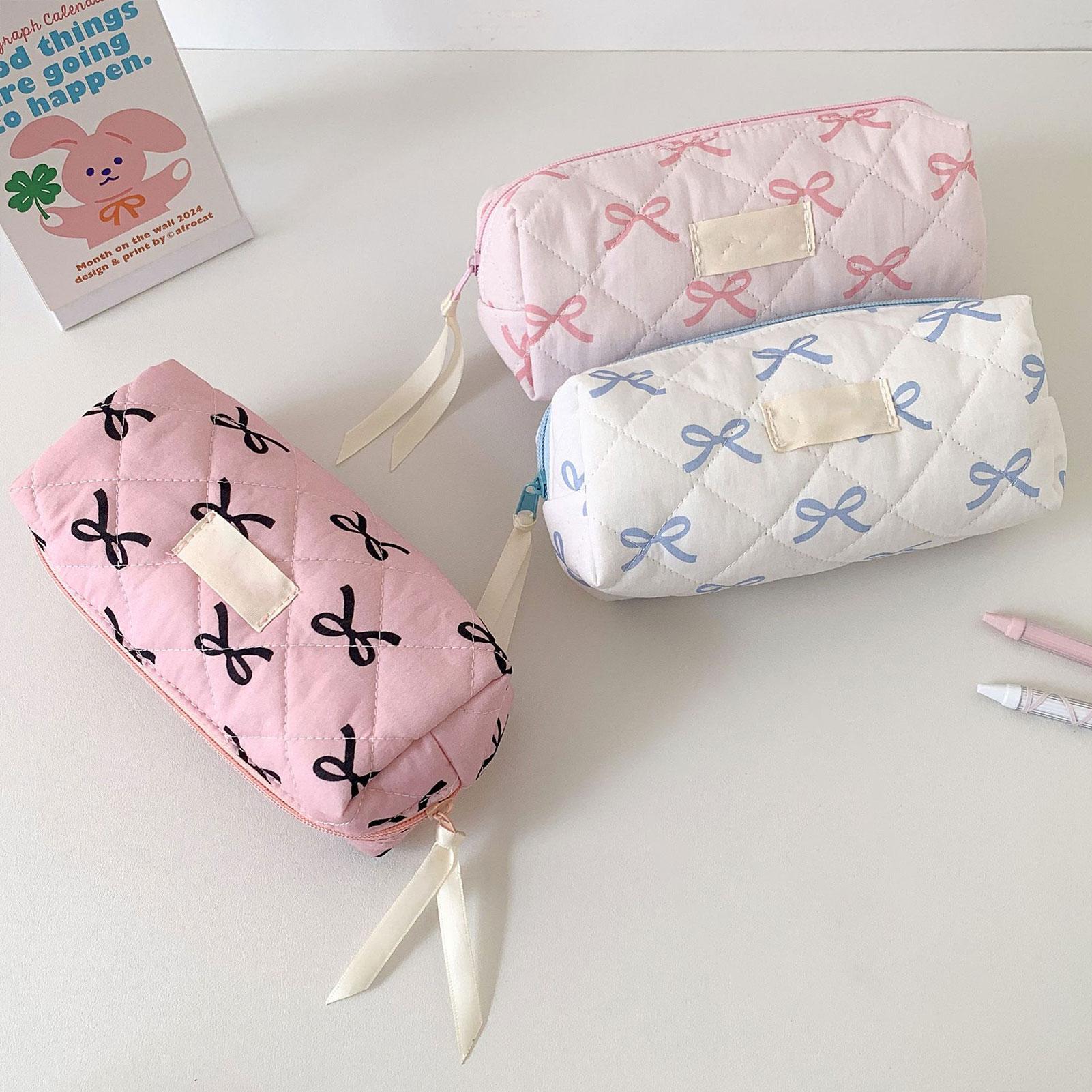 Cute Bow Pencil Case Portable Girl Makeup Bag Pouch Stationery Organizer Lightweight School Supplies