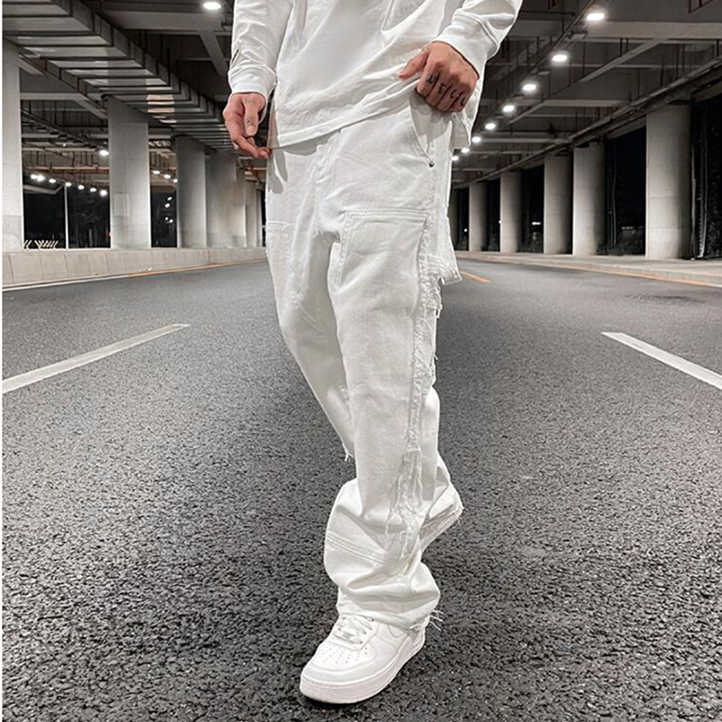 Jean déchiré blanc pour homme, pantalon décontracté, Hip Hop, jambes larges, Streetwear, Denim, surdimensionné