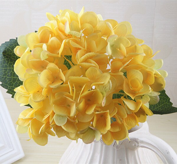 1 Branch Artificial Hydrangea Branch With False Leaf Silk Artificial Flower Wedding DIY Home Garden Decoration False Hydrangea: YELLOW