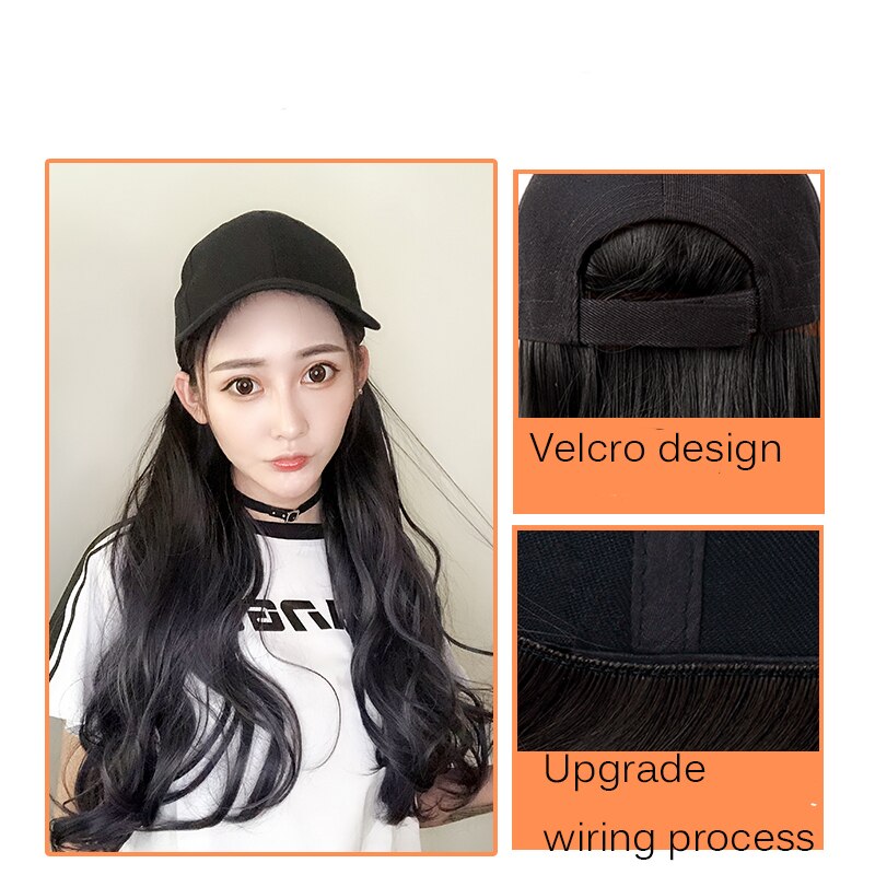 Nueva gorra de con extensión de cabello sintético, sombrero de Peluca de pelo largo para mujer, pelucas para mujer, color negro y marrón