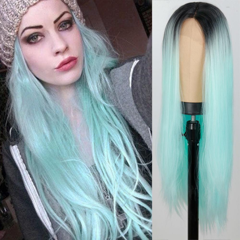 Lace Front black Wig 28 inch Long wavy ombre Blue african american Synthetic Wigs For Black Women 2 COLOUR: 1B/30HL