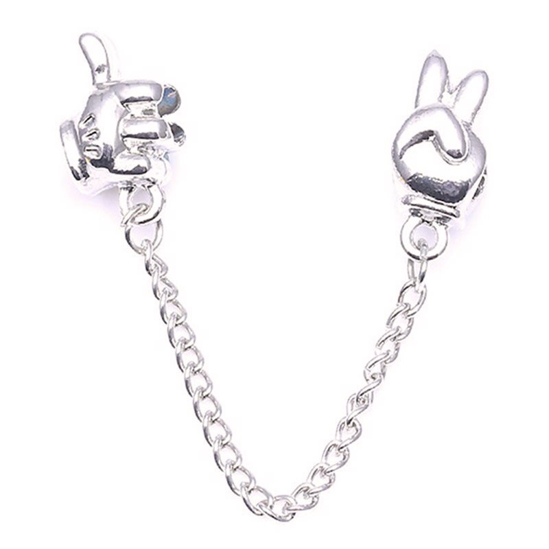 Boosbiy Newest 1pc Silver Color Heart Safety Chain Charms Beads With CZ Fits Original Brand Charm Bracelet DIY Jewelry Making: 09