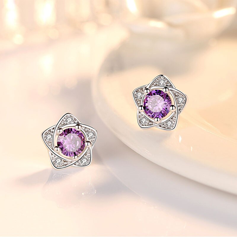 Anenjery Heißer Silber Farbe Mikro CZ Sterne Lila Weiß Zirkon Ohrringe Für Frauen boucle d'oreille S-E586: Violett