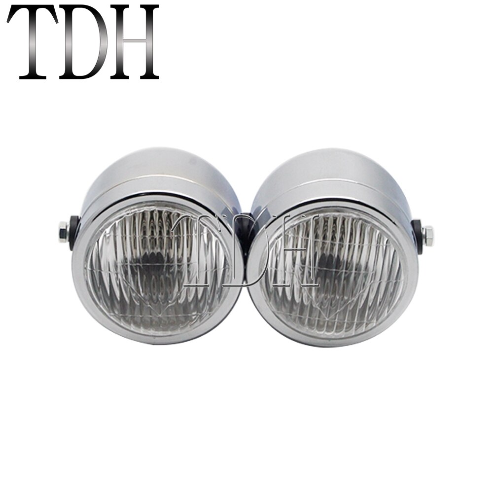 Motorcycle Retro Headlight Mesh Grill Twin Dual Cafe Racer Front Head Light Lamp Bracket Mask Kits For Harley Dirt Bikes: A chrome clear