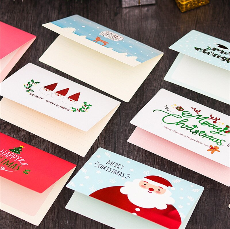 9pcs/set Rectangle Christmas Greeting Card Santa Claus Greeting Small Message Card Writable Card Decoration Thank You Card